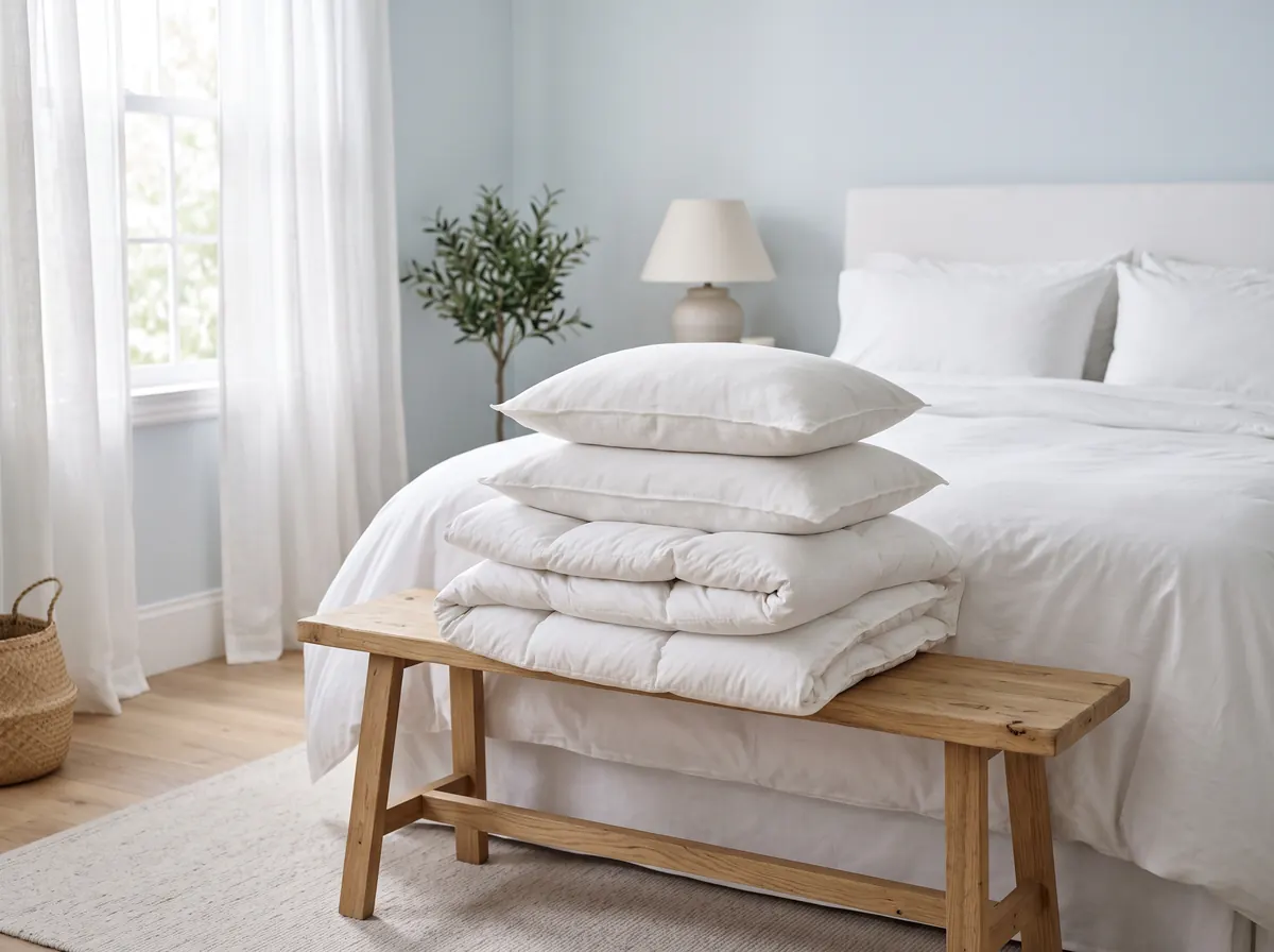 A freshly cleaned comforter and pillows for a home in Bound Brook, NJ
