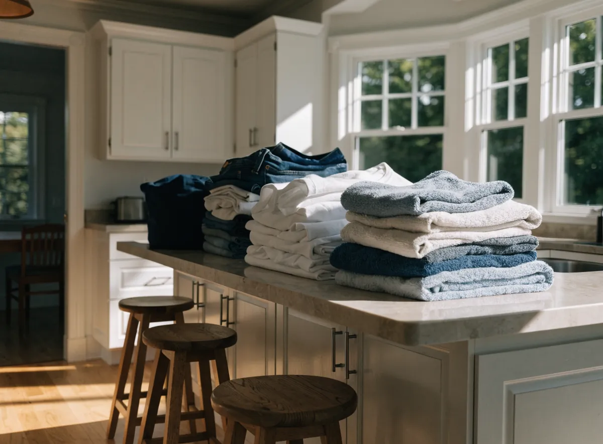 Freshly folded wash and fold laundry delivered to a family home in Middlesex, NJ
