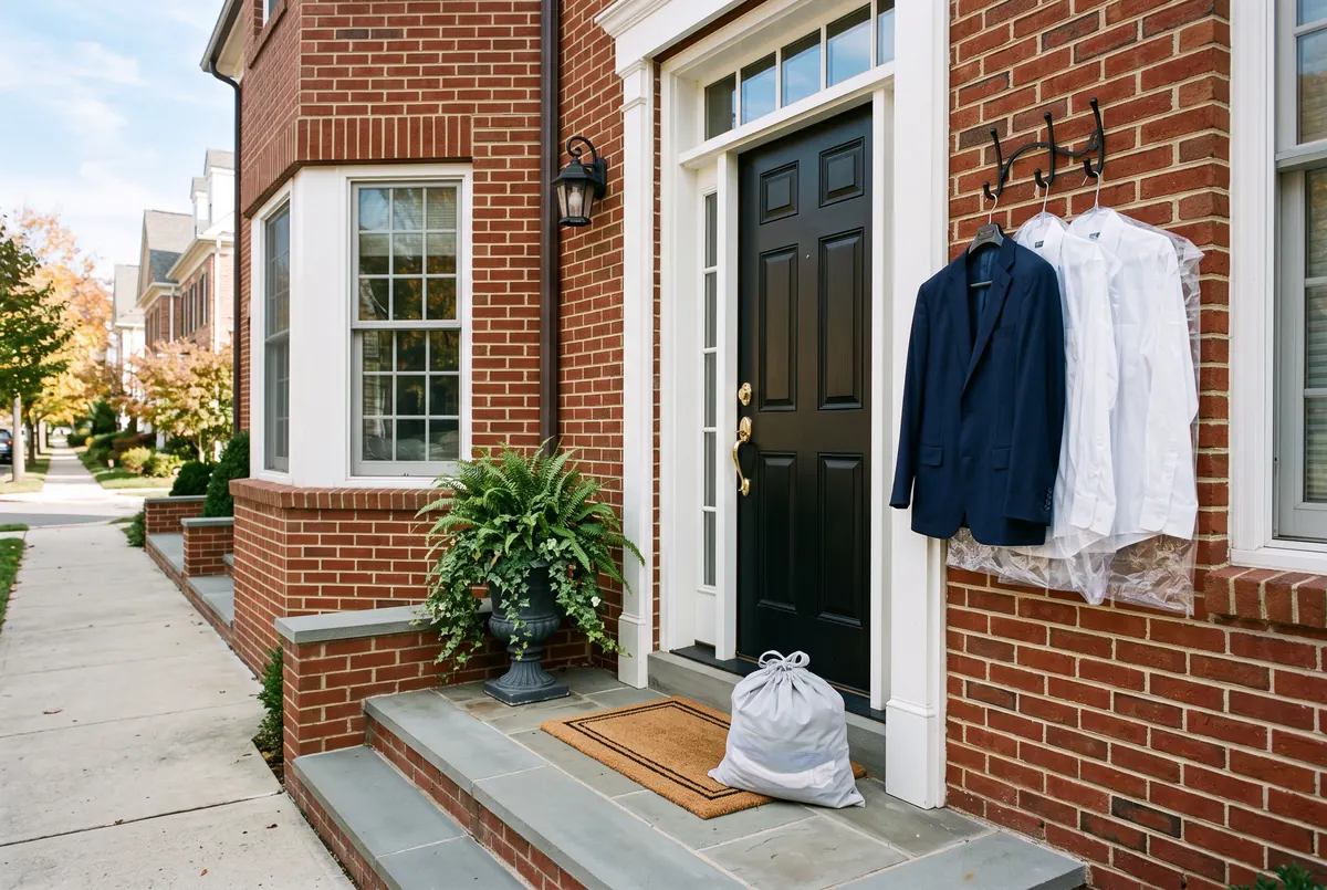 Dry cleaned shirts and a suit delivered to a townhouse door in Dunellen, NJ